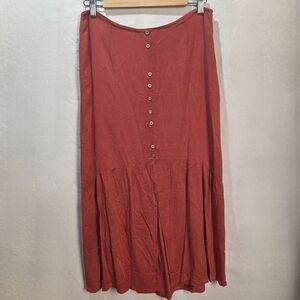Midi Burnt Orange Skirt Tagless Muslin-Like Material Button Detail Front Slit